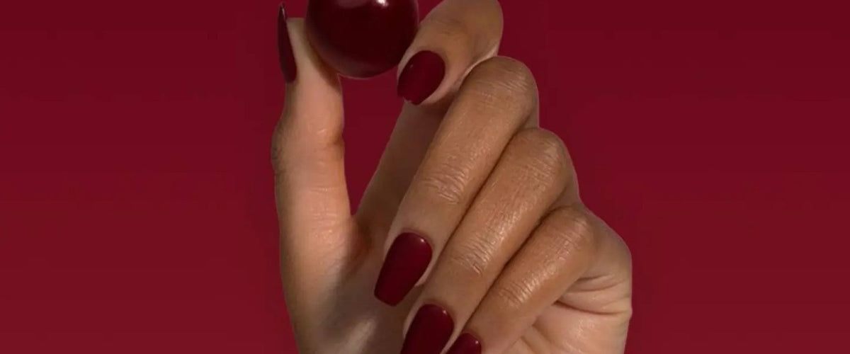 Deep red gel manicure at Kingdom of Beauty, Abu Dhabi