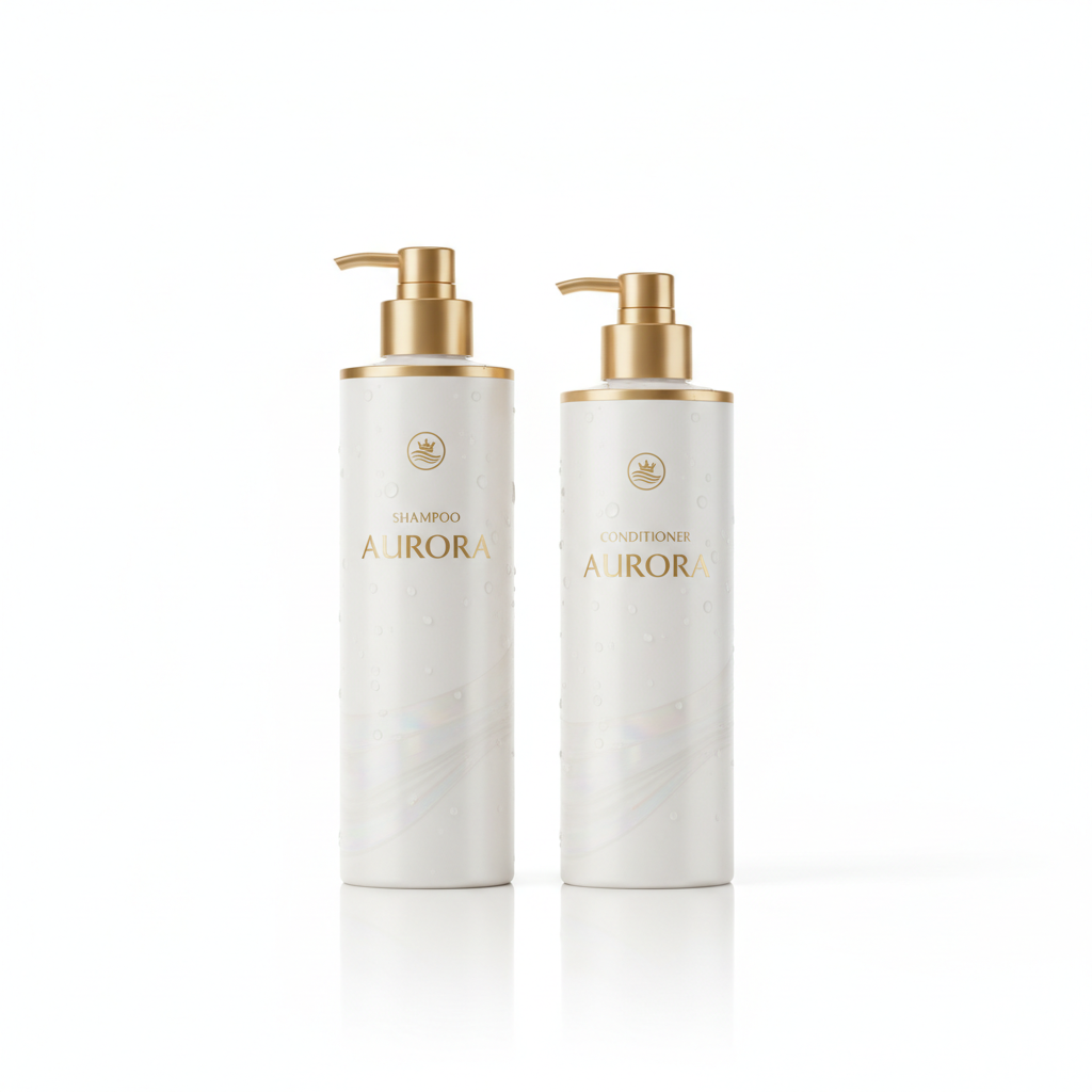 Luxury hair care shampoo and conditioner bottles
