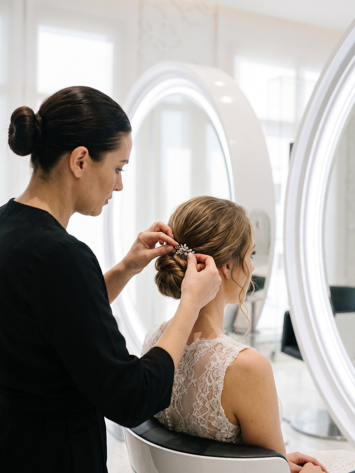 Bridal hair comb fitted at Kingdom of Beauty, Abu Dhabi