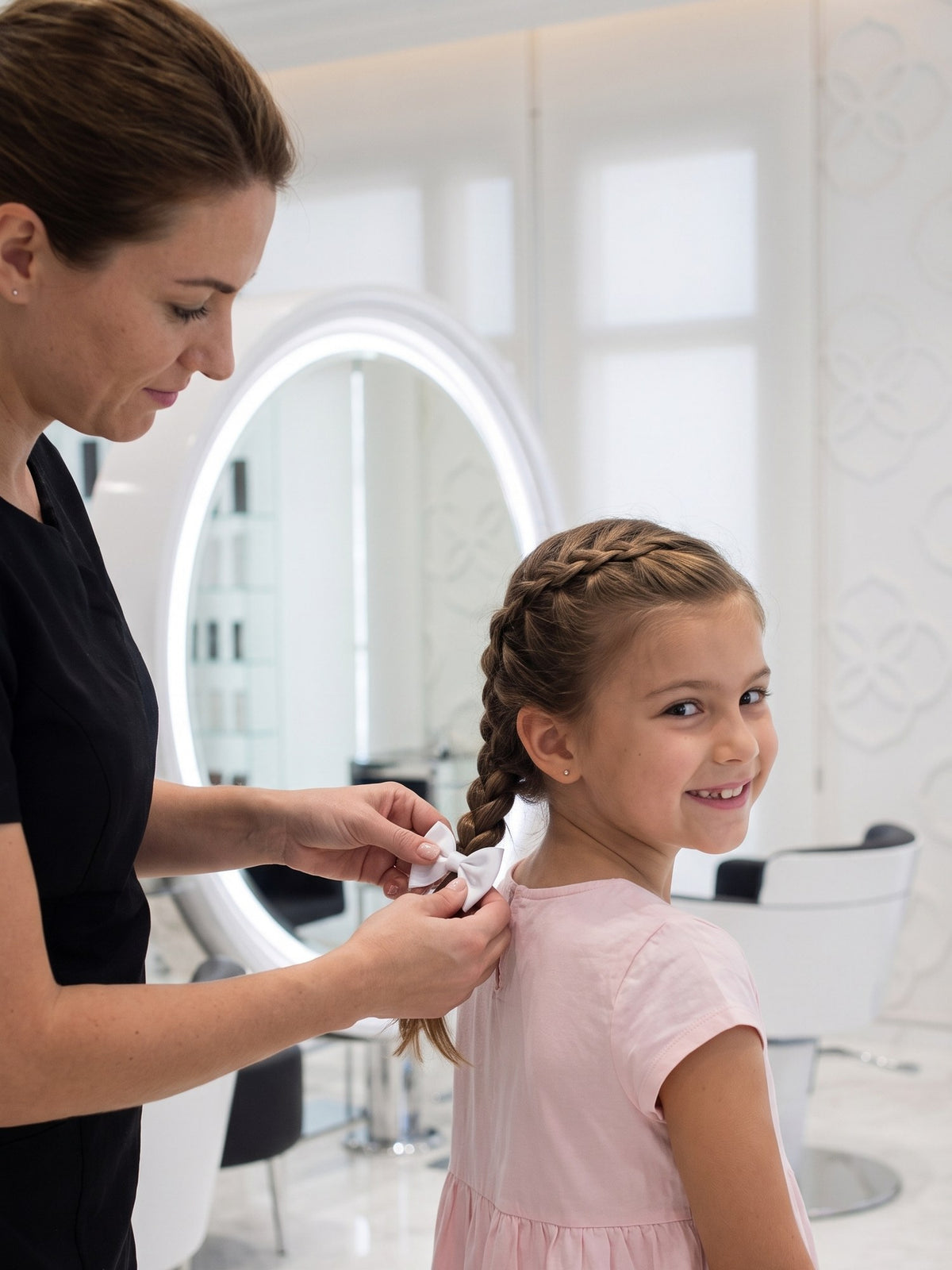 Kids French braid hairstyle at Kingdom of Beauty