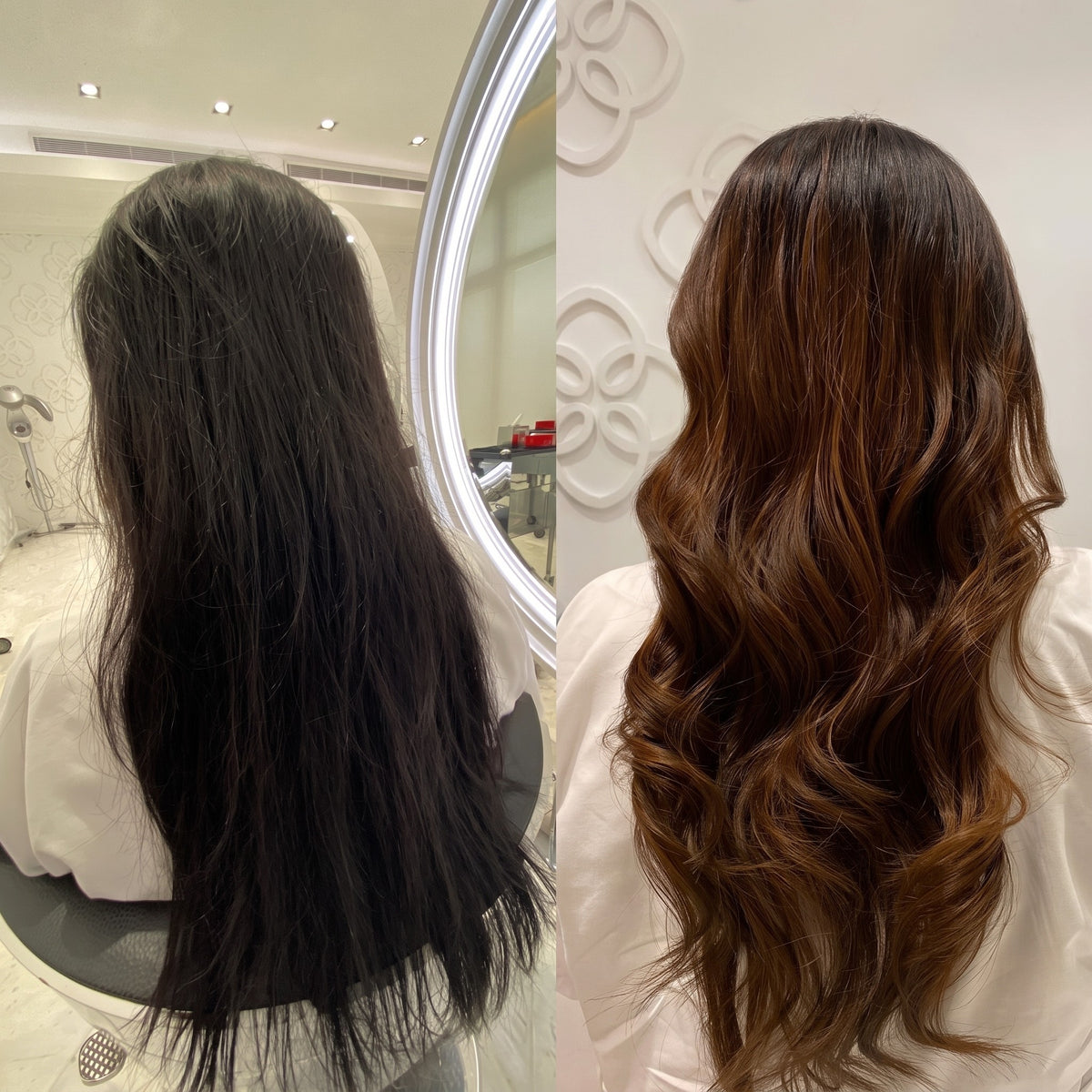 Before and after: black to warm brown colour by Kingdom of Beauty, Abu Dhabi