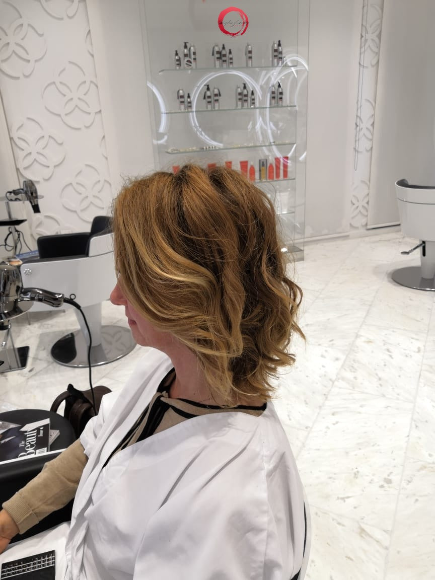Blonde wavy bob colour by Kingdom of Beauty, Abu Dhabi