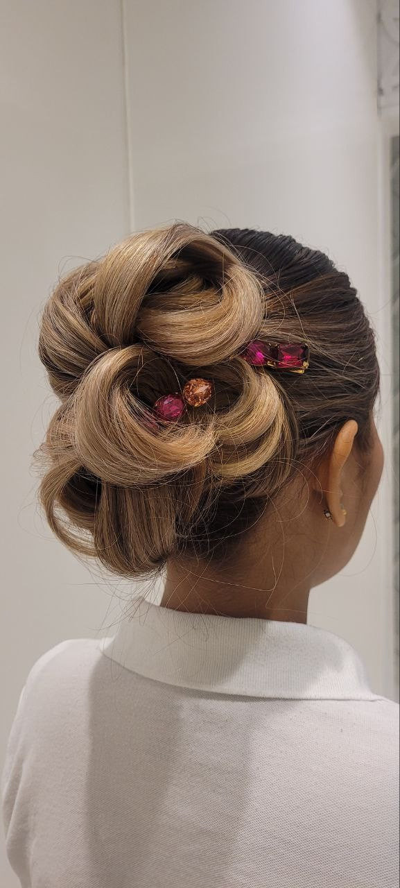 Blonde jewelled bun updo by Kingdom of Beauty, Abu Dhabi
